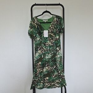 Evan Picone Green Patterned V‑Neck Midi Dress